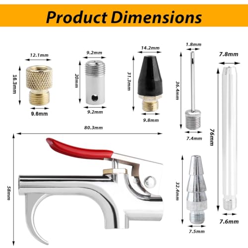 7PCS Air Compressor Accessories Kit, 1/4" NPT Quick Connect Air Tool Set for Compressor, Includes Blow Gun, Extension Nozzle, Rubber Tip, Inflation Needles & Adapter – Alloy Construction