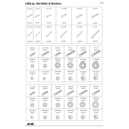 Performance Tool W5226 SEA/Metric Nut and Bolt Assortment with Case, 1,200 pieces