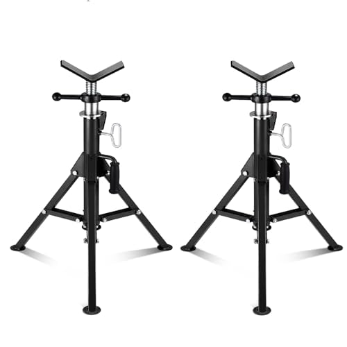 2PCS Pipe Jack Stand, Heavy Duty Pipe Stand, 2500LB Jack Stands Carbon Steel with Portable Folding Legs 28-52 Inch Height Adjustable 1/8"-12" Capacity - color: Black | 2PCS