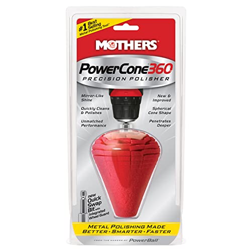 Mothers PowerCone 360, Polishing Tool with Quick Swap Bit (05146) | Patented Spherical Cone for Deep, Safe Metal Polishing in Hard-to-Reach Areas — Ideal for Wheels & Curved Surfaces - size: Single Unit