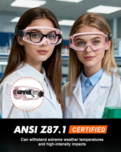 Anti Fog Safety Goggles Over Glasses - ANSI Z87.1 Certified Eye Protection for Chemistry Lab Work - 2 Pack - color: 2pcs - Pink