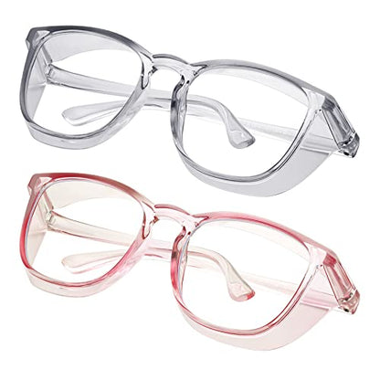 Safety glasses Goggles Nurses Protective Eyewear - Anti Fog Square Frame Stylish Clear Glasses for Women Men - color: B04-gery Pink