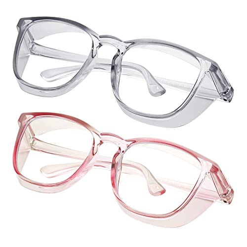 Safety glasses Goggles Nurses Protective Eyewear - Anti Fog Square Frame Stylish Clear Glasses for Women Men - color: B04-gery Pink
