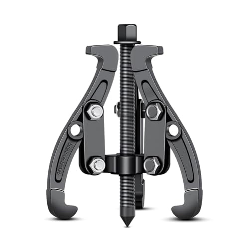 BELOMI 4 Inch 3-Jaw Bearing Puller with Reversible Jaws | carbon steel construction, black oxide finish, even-pressure operation, for gears and pulleys, auto repair tools - size: 4 inch