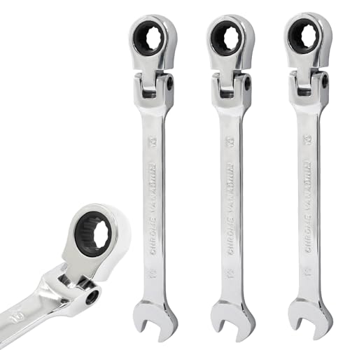 3Pcs Flexible Ratchet Wrenches Set, 10mm | Chrome Vanadium Steel, Gear Wrench for Versatile Gear Ring Ratcheting Combination, 5° Movement, 72 Teeth