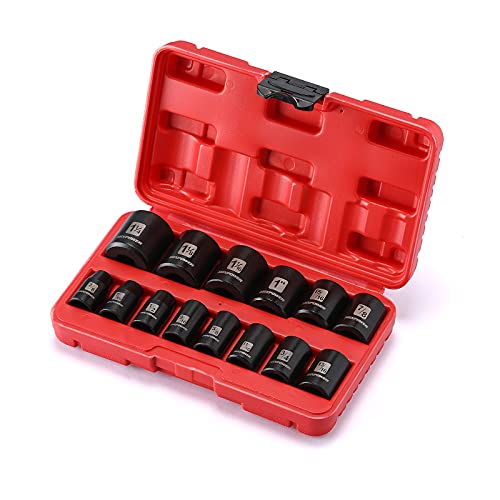MIXPOWER 14 Pieces 1/2-Inch Drive Shallow Impact Socket Set, 3/8-Inch to 1-1/4 Inch, CR-V, SAE, 6 Point, Shallow, 14 Pieces 1/2" Dr. Shallow Socket - size: 9.5 mm - 31.8 mm (Shallow, 14PCS)
