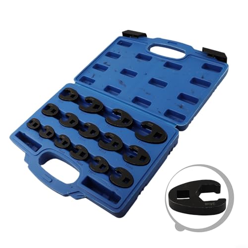 Crowfoot Wrench Set, 15 Piece Metric Flare Nut Tools for Automotive and Machinery Maintenance, Chrome Plated
