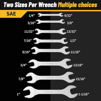 GRENPRO Thin Wrench Set (3mm Thickness) – 8PCS Carbon Steel Slim Wrenches for Tight Spaces, SAE 1/4"-1-1/16", with Storage Pouch & Gauge - size: 8PCS SAE(3mm)
