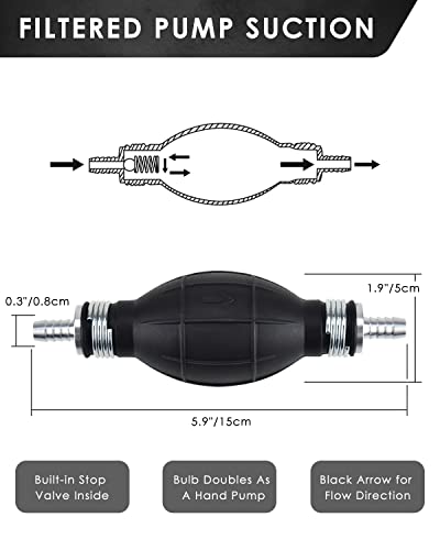 KATUMO 2PCS Siphon Hose for Gas Oil Water, Hand Fuel Pump | Multi-Purpose Manual Siphon Pump, Easy Operation for Liquid Flow, Lightweight Only 171g, Adjustable Retainer - color: White + Black
