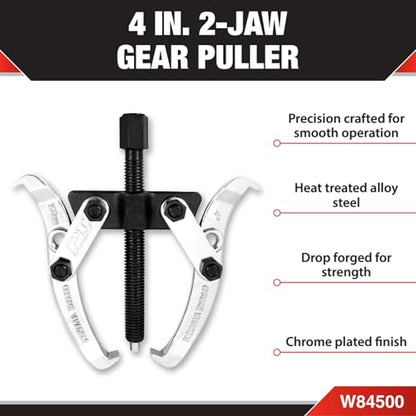 Performance Tool W84500 4-Inch 2 Jaw Gear Puller Removal Tool for Gears, Pulley, and Flywheel (4" Spread, 3-1/2 Reach)