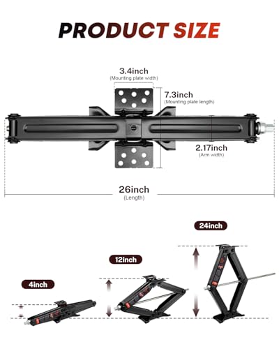 Kohree 8000 lbs RV Stabilizer Jacks 24", Leveling Scissor Jacks for Travel Trailer, Set of 2, Heavy Duty Camper Stabilizer Jacks Kit with Anti-Slip Handle and Drill Socket, Easy to Install - size: 2P-8000-24inch