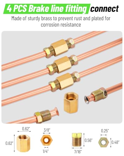 25 ft 1/4" Copper Coated Brake Line Kit (Includes 16 Fittings and 4 Unions Brake Line Fittings) + Brake Line Double & Single Flaring Tool Kit - size: 1/4" Brake Lines