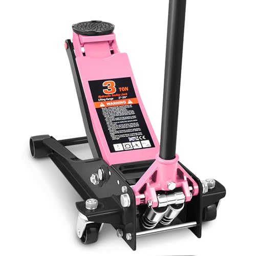 Magshion 3 Ton Low Profile Hydraulic Floor Jack, Dual Piston Trolley Jack with Rubber Saddle Pad, Safety Valve and Casters for Garage and Vehicle Maintenance, Heavy-Duty Steel Construction, Pink - color: Pink, size: 3 Ton