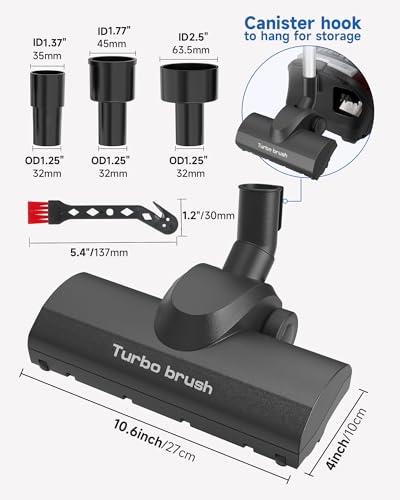 Turbo Brush Floor Attachment for Shop Vac Wet Dry Vacuum Cleaners, Universal Fit with 1-1/4" 1-3/8" 1-7/8" 2-1/2" Adapters, Black, 10.6 Inch Wide