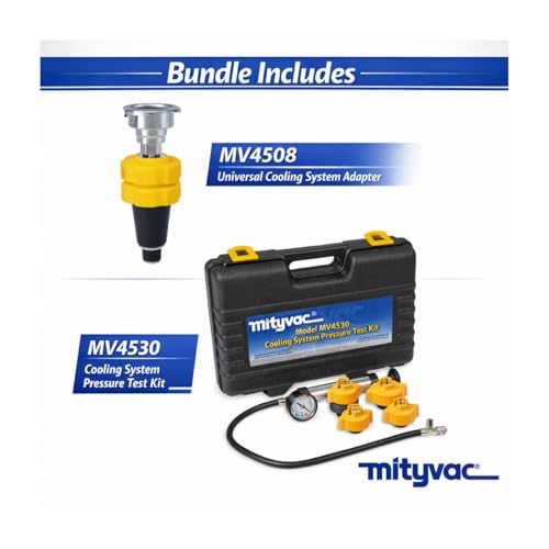 Mityvac MVB1010 Cooling System Pressure Test Kit, MV4530 Hand Pump Tester with Adapters, MV4508 Universal Cooling System Adapter, Leak Detection, Radiator and Coolant Bottle Compatibility, Automotive