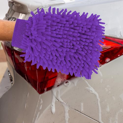 1 Pcs Purple Car Wash Mitt Microfiber, Scratch Free Lint-Free, Premium Chenille Microfiber Mitt Car Wash Brush, Cleaning Cloth for, Cleaning Towel for, Kitchen and Windows, Size 6.1''X9.25'' - color: Purple