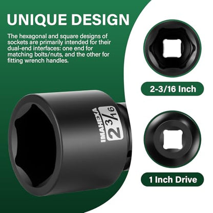1" Drive Shallow Impact Socket,2-3/16 Inch SAE Jumbo Socket,CR-MO 6 Point for Easy Removal of Large Axle Nut（SAE) - size: 1 Inch Shallow 2-3/16", style: 1"Drive Shallow Impact Socket