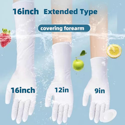 16 inch Nitrile Disposable Gloves Long Sleeved Blue 6Mil Durable Waterproof Latex Free Cleaning Dishwashing 50PCS - color: White, size: Medium