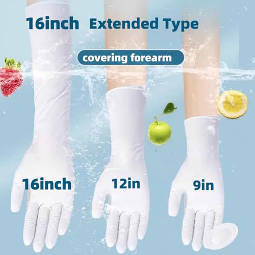 16 inch Nitrile Disposable Gloves Long Sleeved Blue 6Mil Durable Waterproof Latex Free Cleaning Dishwashing 50PCS - color: White, size: Large