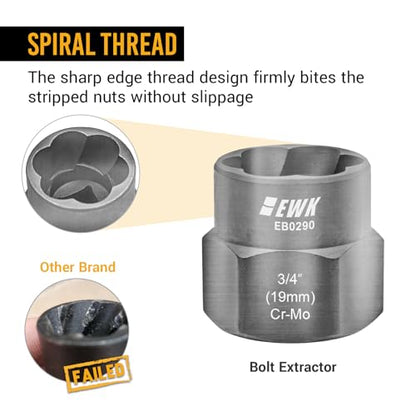EWK 3/8 in Drive 13 Pcs Impact Bolt Extractor & Locking Lug Nut Removal Tool Set, CR-MO Flip-Style Stripped Screw and Damaged Nut Remover Sockets