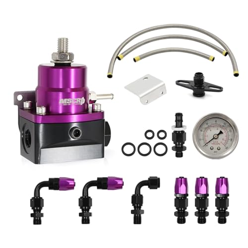 Adjustable Universal EFI Fuel Pressure Regulator Kit with 0-160psi Fuel Pressure Gauge and AN6-6AN Fuel Line Hose Fitting Connectors Kit (PURPLE) - color: PURPLE