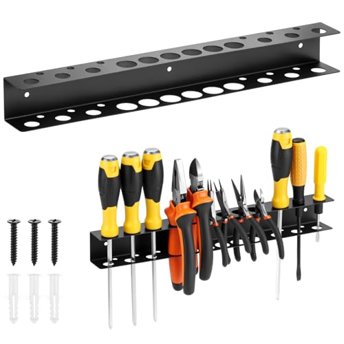 QWORK Screwdriver Pliers Holder Wall Mount, Heavy Duty Wall Mounted Hand Tool Organizer, 15.75 Inch for Garage Workshop