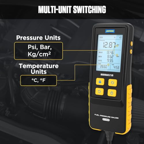 Digital Fuel Pressure Gauge Kit, 0-426.6 PSI Automotive Fuel Pressure Tester with 2.8" Backlit Screen, Temperature Display, 20+ Adapters, Multi-Unit Switching