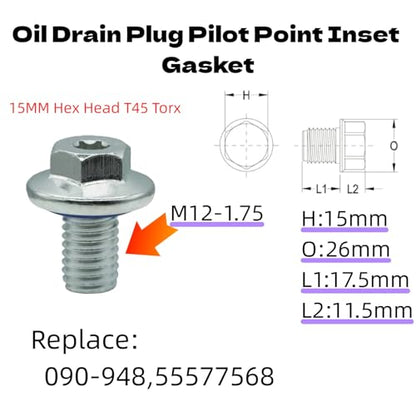 6 PCS M12-1.75 15mm Oil Drain Plug T45 Torx for GM Chevy GMC | M12-1.75 oil drain plugs with insert gasket, fit for Cadillac, Chevrolet, GMC and Buick; replace 090-948CD, 090-948. - size: M12-1.75 （6Pcs）