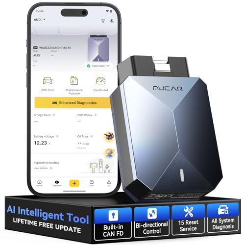 MUCAR BT200 MAX AI OBD2 Bluetooth Scanner, Full System 15 Resets Diagnostic Tools Bi-Directional Control, CAN-FD & FCA Autoauth, AutoVIN, Real-Time Data, ELM327 APP Compatibility, Lifetime Free Update
