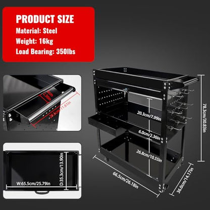 BHB 3 Tier Rolling Tool Cart Box On Wheels with Lockable Drawer, Heavy Duty Capability Tool Cart for Mechanics, Large Storage Organizer Utility Cart, for Garage Warehouse Repair Shop, 350 Lbs Load - style: With Drawer