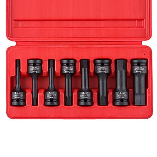 Neiko 01136B 1/2-Inch Drive Allen Hex Impact Socket Set, Metric, 6 mm - 19 mm, Cr-Mo, 8-Piece - style: Metric