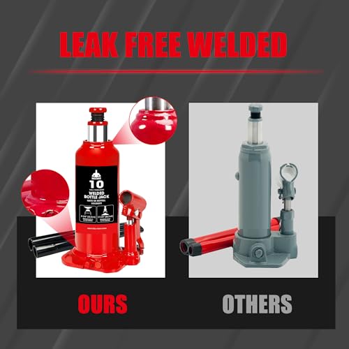 Jack Boss Bottle Jack 10 Ton (20,000 LBs) Hydraulic Car Jack, Fit for Auto Truck Repair and House Lift, Red - size: 10 TON