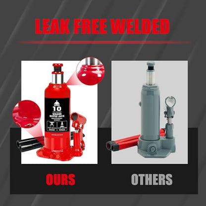 Jack Boss Bottle Jack 10 Ton (20,000 LBs) Hydraulic Car Jack, Fit for Auto Truck Repair and House Lift, Red - size: 10 TON