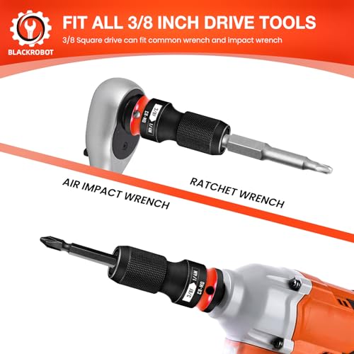BLACKROBOT 2PCS Quick Release Impact Bit Holders 3/8-Inch Square Drive to 1/4-Inch Hex Socket Adapter, CR-MO Steel, Red - size: 3/8 Impact Bit Holder-2