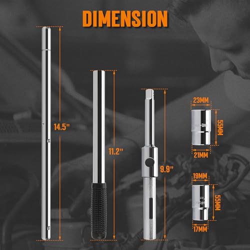TONDA Extended Lug Wrench, 4 Way Tire Iron for Car, Lug Nut Removal Tool with Storage Case, 1/2 Drive with 17/19mm and 21/23mm Sockets - style: Extended