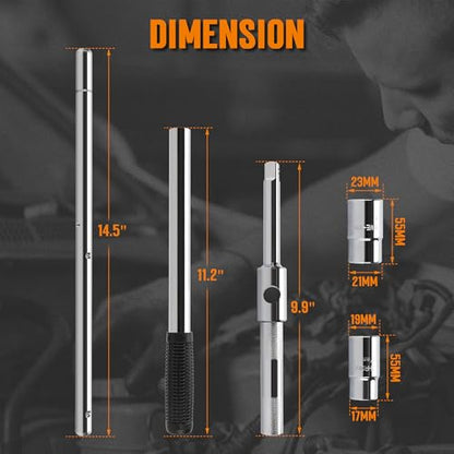 TONDA Extended Lug Wrench, 4 Way Tire Iron for Car, Lug Nut Removal Tool with Storage Case, 1/2 Drive with 17/19mm and 21/23mm Sockets - style: Extended