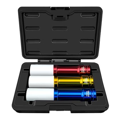 YIYITOOLS 3Pcs 1/2" Drive Impact Lug Nut Socket Set, 150mm Extra Long Deep Sockets, 6-Point Thin Wall Sockets (17 19 21mm), CR-MO, Non-Marring & Anti-Scratch for Wheel Lug Nut Remover - size: 3Pcs (Extra Long)
