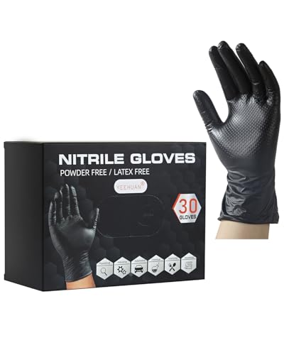 10 Mil Nitrile Gloves Disposable Heavy Duty Rubber Chemical Resistance Gloves for Mechanic - color: Black of 30, size: Large
