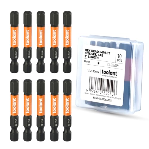 toolant 1/4" Impact Hex Bits Set 10pcs,1/4" Hex-Shank Allen Wrench Drill Bit Set, S2 Steel, CNC Machined Tips with Magnetism, 2” Long with Storage Box - size: 1/4"(10pcs)