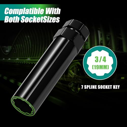AUTOPTIM 2PCS 7 Spline Lug Nuts Socket Key - Compatible with 13/16" (21mm) and 7/8" (22mm) Hex Wrench for 20mm Hex Diameter 7 Point Wheel Nuts (M14x1.5, M14x1.75, M14x2, 9/16"-18) Truck SUV Tuner Tool - color: Black, size: 7 Spline, style: 2 Pcs