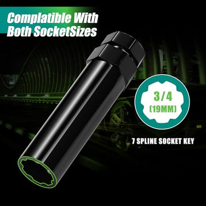 AUTOPTIM 2PCS 7 Spline Lug Nuts Socket Key - Compatible with 13/16" (21mm) and 7/8" (22mm) Hex Wrench for 20mm Hex Diameter 7 Point Wheel Nuts (M14x1.5, M14x1.75, M14x2, 9/16"-18) Truck SUV Tuner Tool - color: Black, size: 7 Spline, style: 2 Pcs
