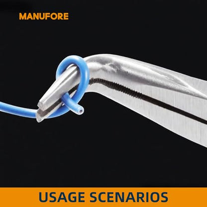 MANUFORE 11-Inch Long Reach Needle Nose Pliers, Straight, 45° & 90° Bent | 3-Piece Set, Comfort Grip for Better Control, High Carbon Steel, Great for Narrow Tight Spaces, Automotive Repair - style: 3PCS