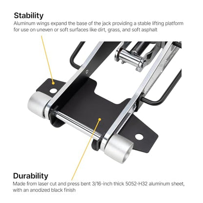 Black Flag™ Eliminator 1.5-Ton Low-Profile Aluminum Racing Jack with Dirt Wing and Large Saddle Upgrade, 3,000 lb Capacity, Quick-Lift Pump, Wide Body Design, Track Pit Use