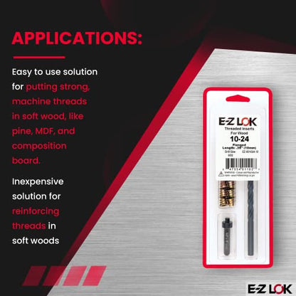 E-Z Hex Thread Repair Kit for Soft Wood Flanged Threaded Inserts 10-24 x 10mm, Drill, Installation Tool - size: 10-24 x 10mm, style: Flanged