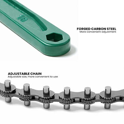15 Inch Heavy Duty Chain Wrench for Semi Truck, Adjustable Ratcheting Oil Filter Spanner for Tool Pipe Fittings, Universal Drain, Sewer Cap, Shower Head Valve Removal