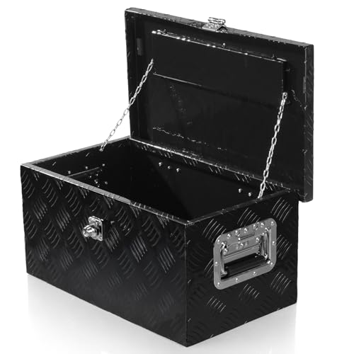 20 Inch Aluminum Truck Bed Tool Box with Side Handles, Lock | Heavy Duty Waterproof Trailer Storage Organizer Chest Toolbox for Pickup, RV, Truck Bed,Black 20"L x 12"W x 9.5"H - color: Black, size: 20"