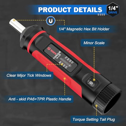 VANPO Torque Screwdriver 10-80 in-lb, 1/4" Drive Precision Driver Set | Inch Pounds Torque Wrench, 60 S2 Steel Bits for Gunsmithing, Bike Repair, Scope Mounting, Maintenance, DIY - size: 10-80In-lb