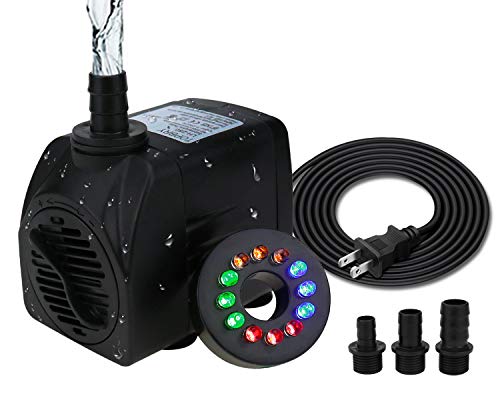 400 GPH Submersible Fountain Pump (1800L/H, 25W), Ultra Quiet 12 LED Colorful Pump Lights with 3 Nozzles, 6 Feet Power Cord for Fish Tank, Pond, Aquarium, Statuary, Hydroponics - color: 400 Gph (1800l/H, 25w)