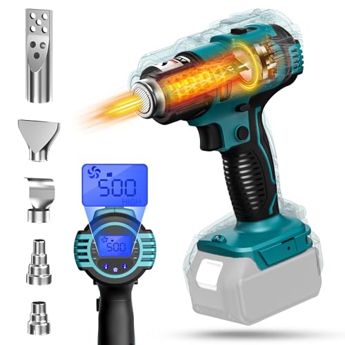 LIVOWALNY Cordless Heat Gun Compatible with Makita 18V Battery (Tool Only) LCD Digital Display - 350W 122℉-1022℉ Adjustable Portable Battery Powered Hot Air Gun for Shrink Tubing Crafts Vinyl Wrap - color: Blue - Ma, size: HeatPro LCD 550