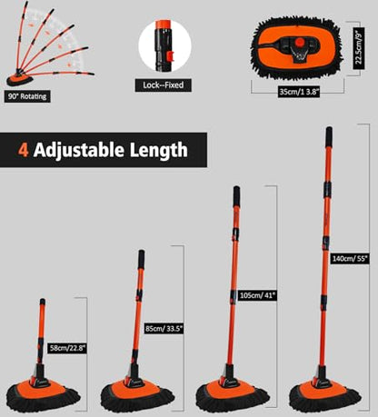 YeewayVeh 55" Car Wash Brush Mop, Extendable Long Handle, Orange | 15° Curved Extension Pole, Extra Microfiber Mop Head, Scratch-Free Auto Cleaning Kit for Truck, SUV & RV - color: Orange